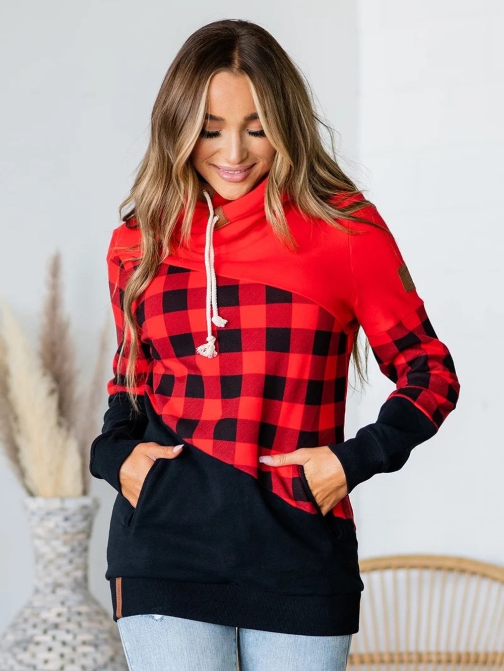 NWOT AMPERSAND AVE Red & Black Buffalo Plaid Pullover Hoodie, XXL